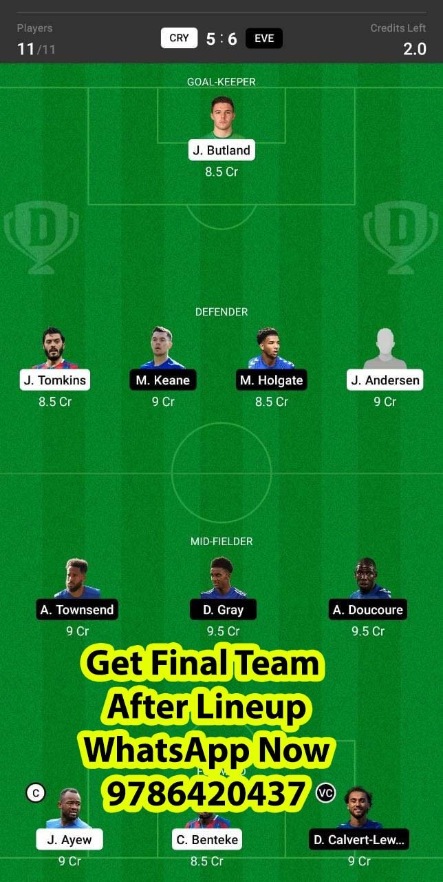 CRY vs EVE Dream11 Team fantasy Prediction FA Cup