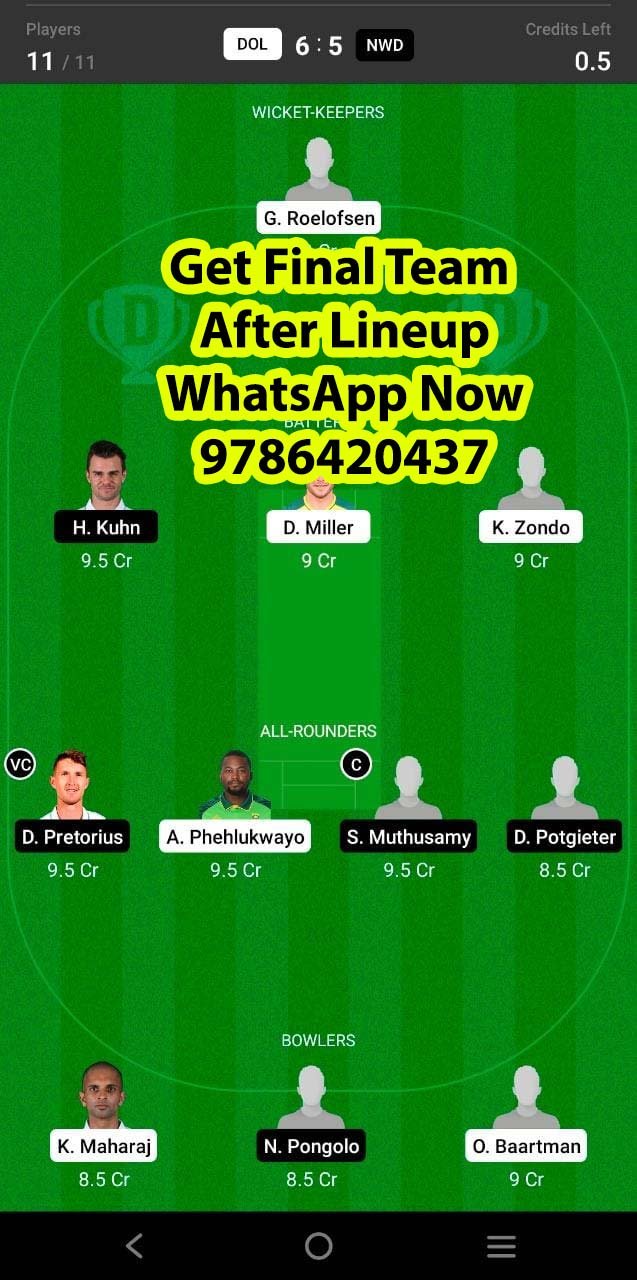 DOL vs NWD 11th Match Dream11 Team fantasy Prediction South African One-Day Cup