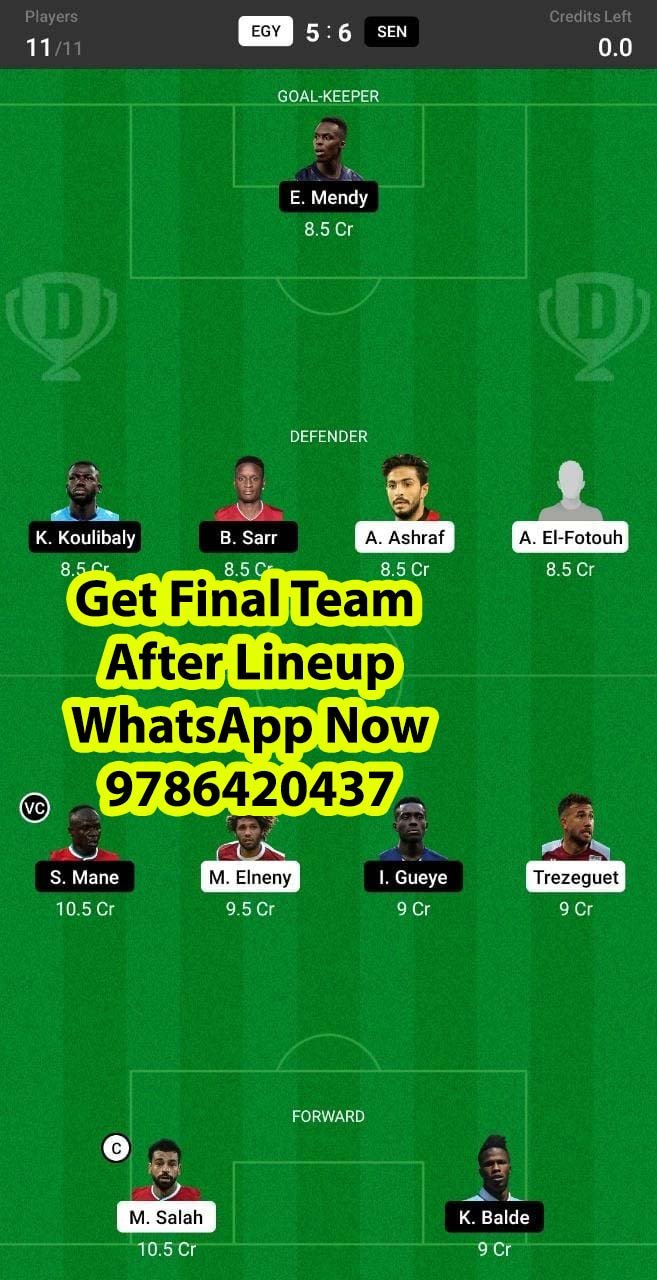 EGY vs SEN Dream11 Team fantasy Prediction World Cup Qualifiers