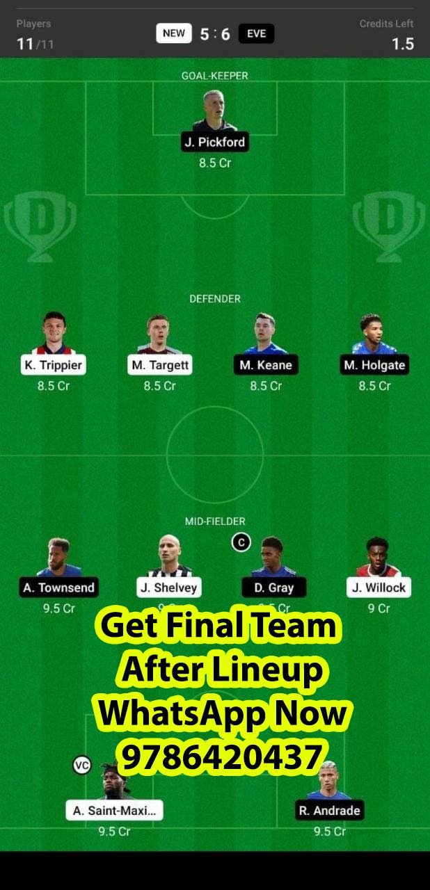 EVE vs NEW Dream11 Team fantasy Prediction Premier League