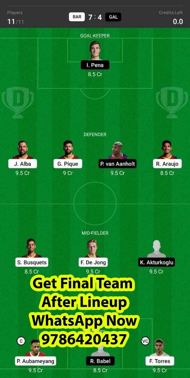 GAL vs BAR Dream11 Team fantasy Prediction Europa League