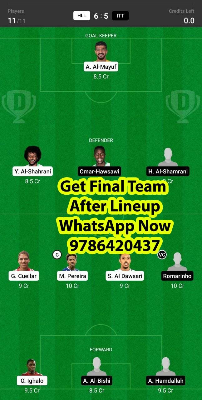 HLL vs ITT Dream11 Team fantasy Prediction Saudi Arabian League