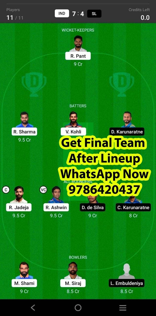 IND vs SL 1st Test Match Dream11 Team fantasy Prediction Sri Lanka tour of India