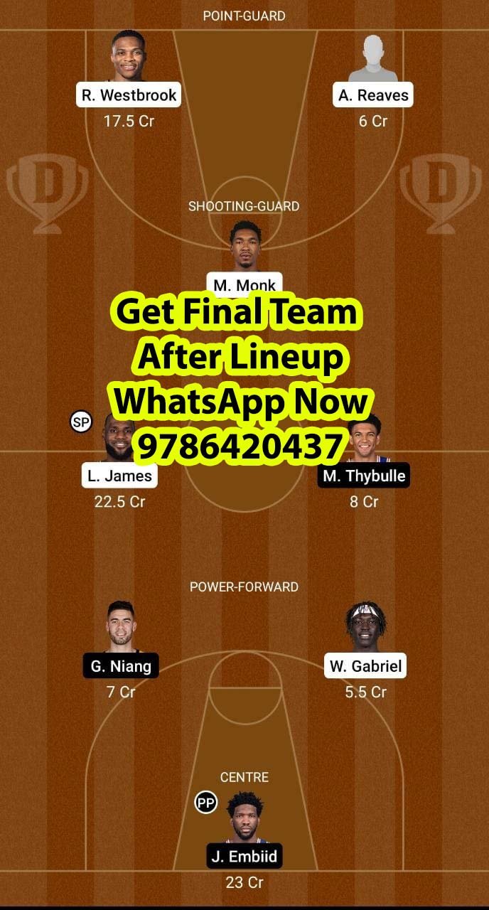 LAL vs PHI Dream11 Team fantasy Prediction NBA