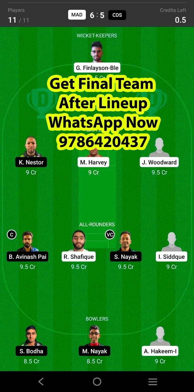 MAD vs CDS 15th Match Dream11 Team fantasy Prediction FanCode ECS T10 - Cartama