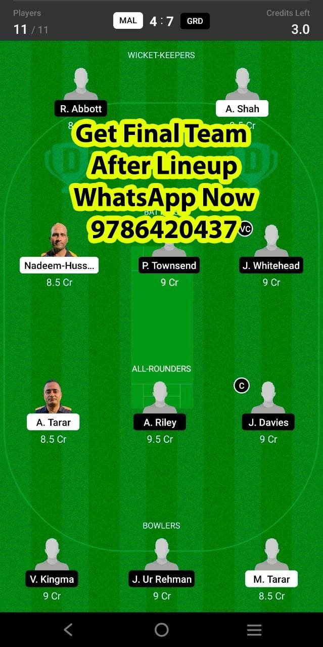 MAL vs GRD 9th Match Dream11 Team fantasy Prediction FanCode ECS T10 - Cartama