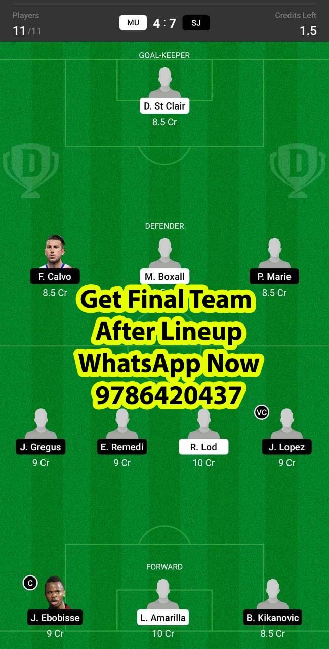 MU vs SJ Dream11 Team fantasy Prediction Major Soccer League