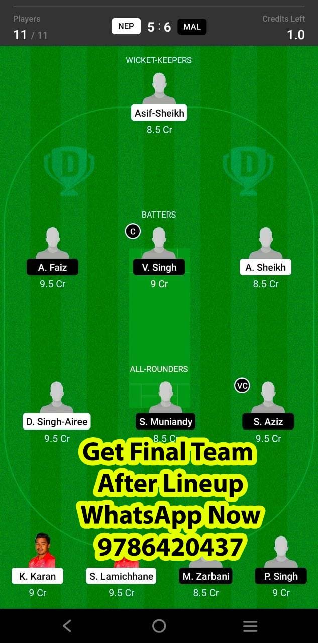 NEP vs MAL 3rd Match Dream11 Team fantasy Prediction Nepal T20I Tri Series