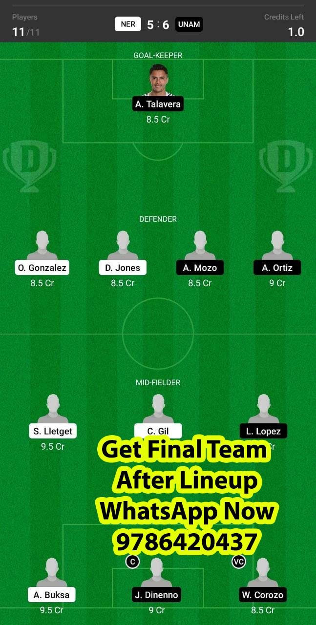 NER vs UNAM Dream11 Team fantasy Prediction CONCACAF Champions League