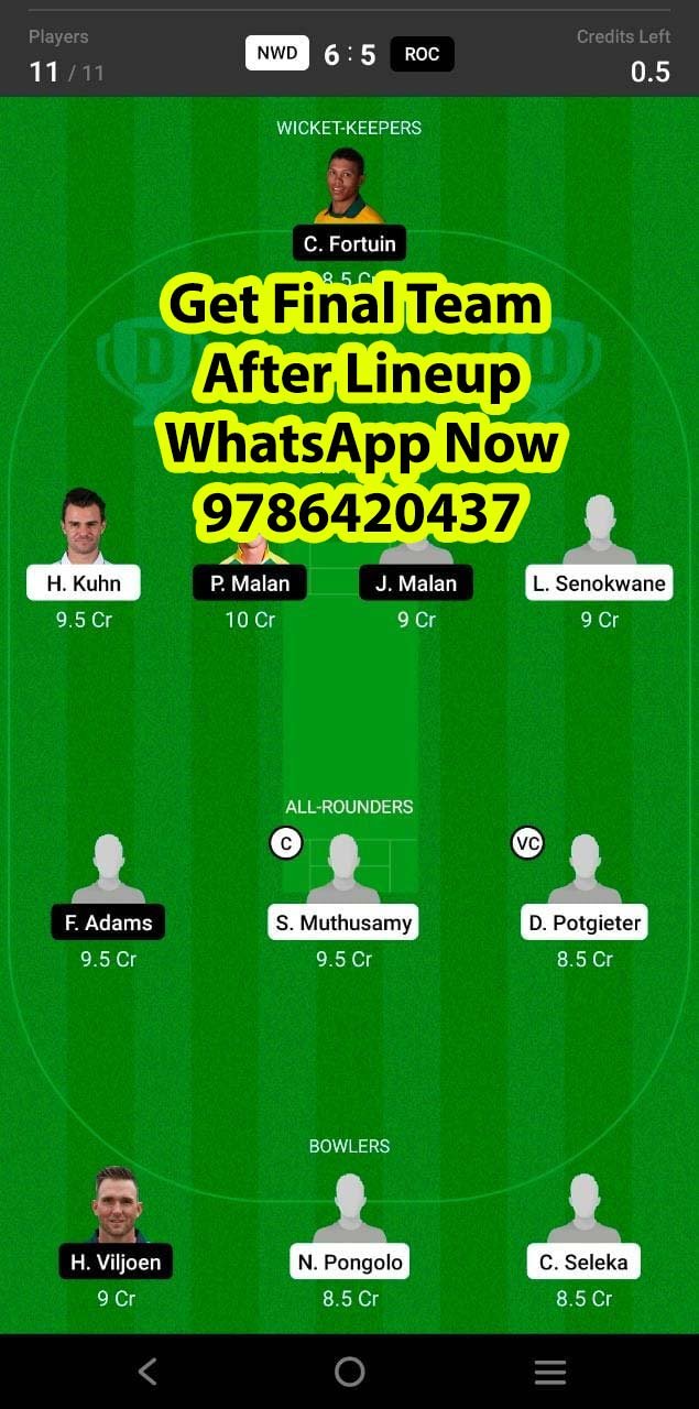NWD vs ROC 17th Match Dream11 Team fantasy Prediction South African One-Day Cup
