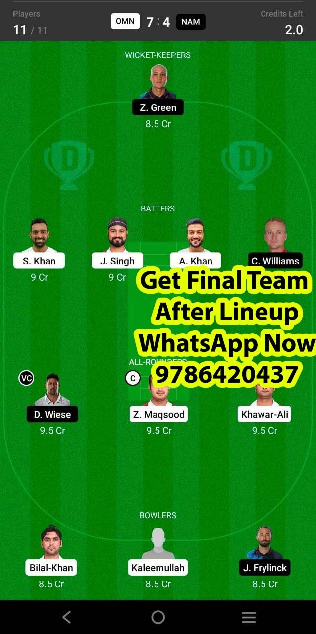 OMN vs NAM 2nd Match Dream11 Team fantasy Prediction CWC League-2 One-Day