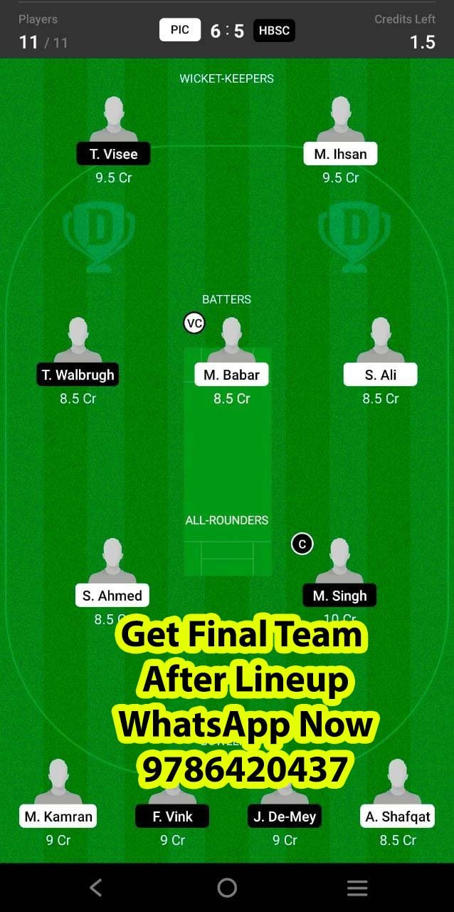 PIC vs HBSC Playoff 2 Match Match Dream11 Team fantasy Prediction European Cricket League T10