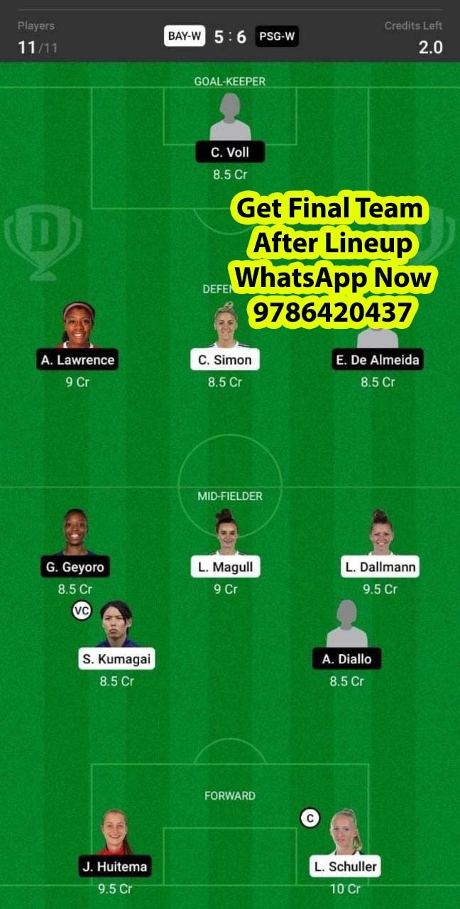 PSG-W vs BAY-W Dream11 Team fantasy Prediction Womens Champions League