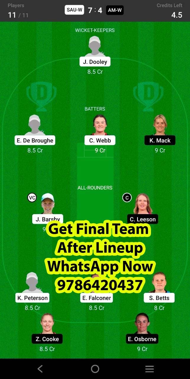 SAU-W vs AM-W 25th Match Dream11 Team fantasy Prediction Australia Women's ODD