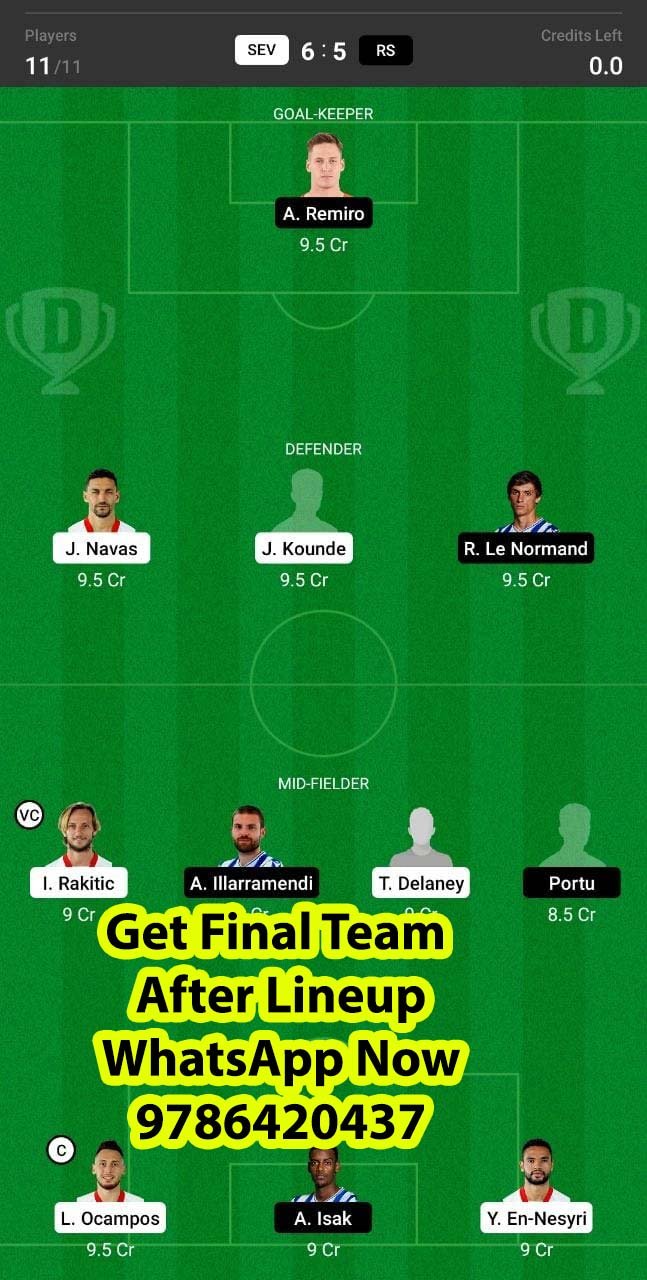 SEV vs RS Dream11 Team fantasy Prediction LaLiga Santander