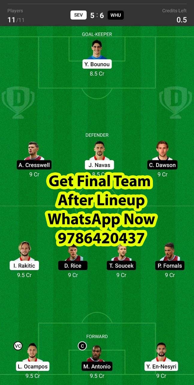 SEV vs WHU Dream11 Team fantasy Prediction Europa League