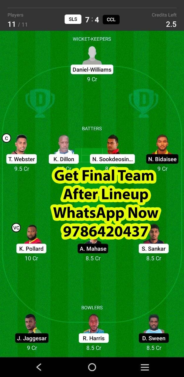 SLS vs CCL 22nd Match Dream11 Team fantasy Prediction Dream11 Trinidad T10 Blast