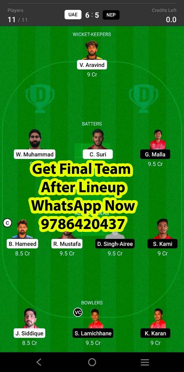 UAE vs NEP 5th Match Dream11 Team fantasy Prediction CWC League-2 One-Day