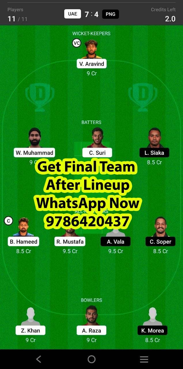 UAE vs PNG 1st Match Dream11 Team fantasy Prediction CWC League-2 One-Day