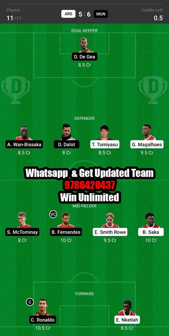 ARS vs MUN Dream11 Team fantasy Prediction Premier League