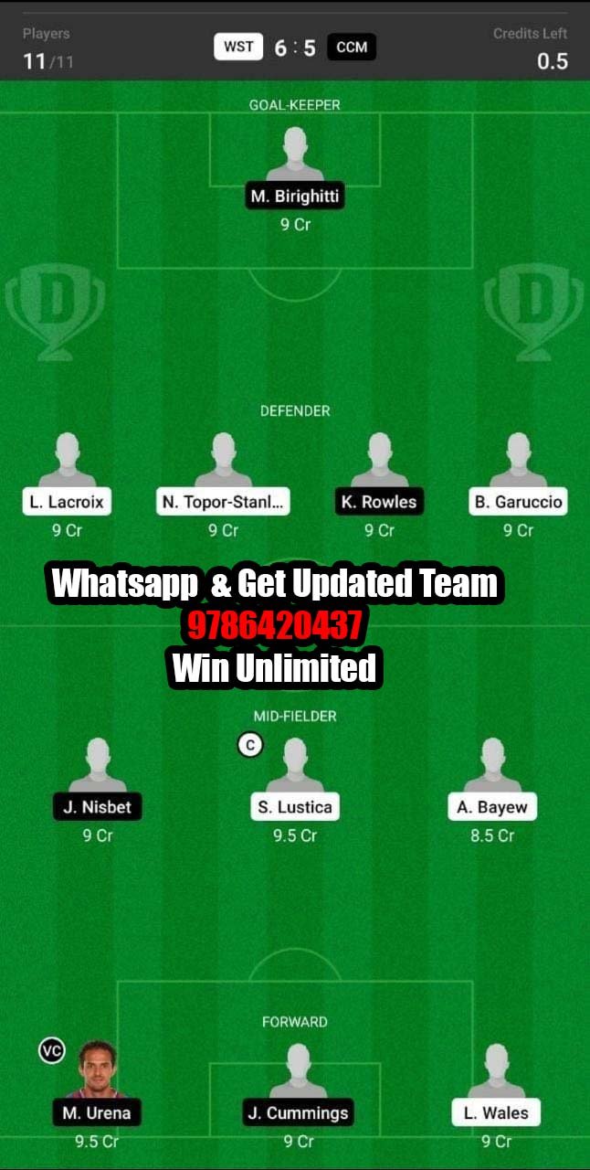 CCM vs WST Dream11 Team fantasy Prediction A League