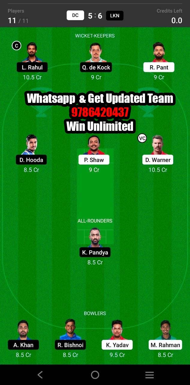 Dc Vs Lkn 45th Match Dream11 Team Fantasy Prediction Tata Ipl