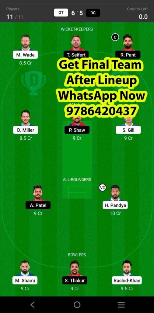 Gt Vs Dc Th Match Dream Team Fantasy Prediction Tata Ipl