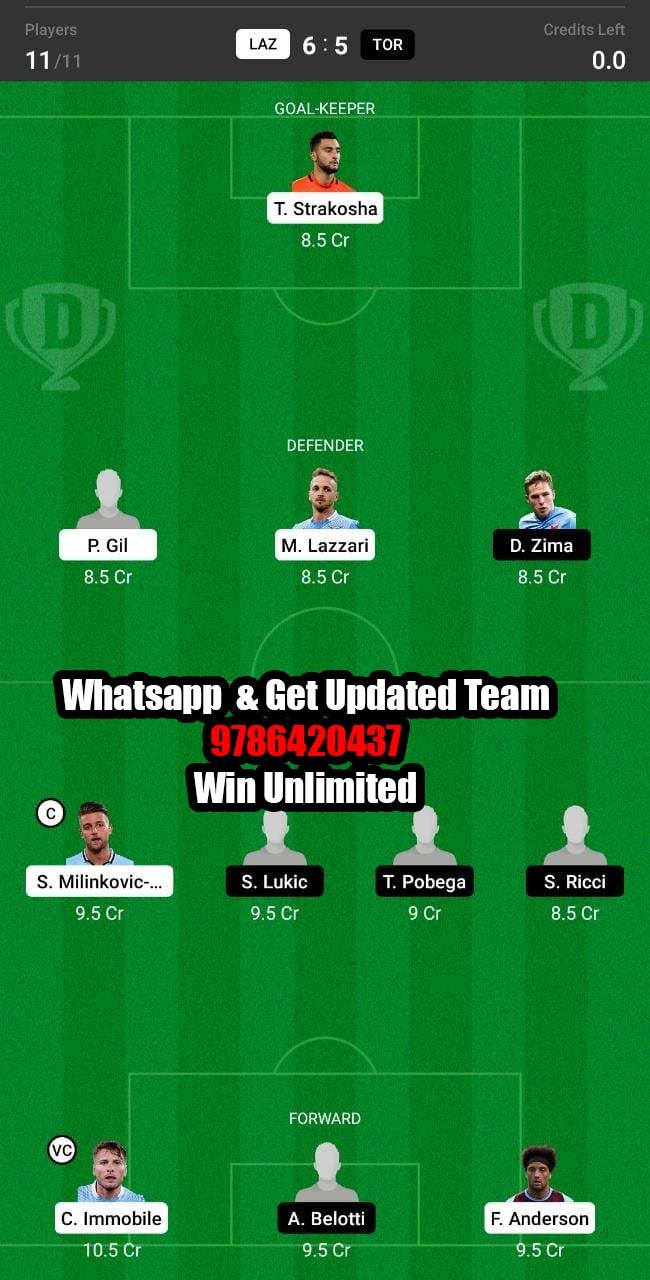 LAZ vs TOR Dream11 Team fantasy Prediction Serie A