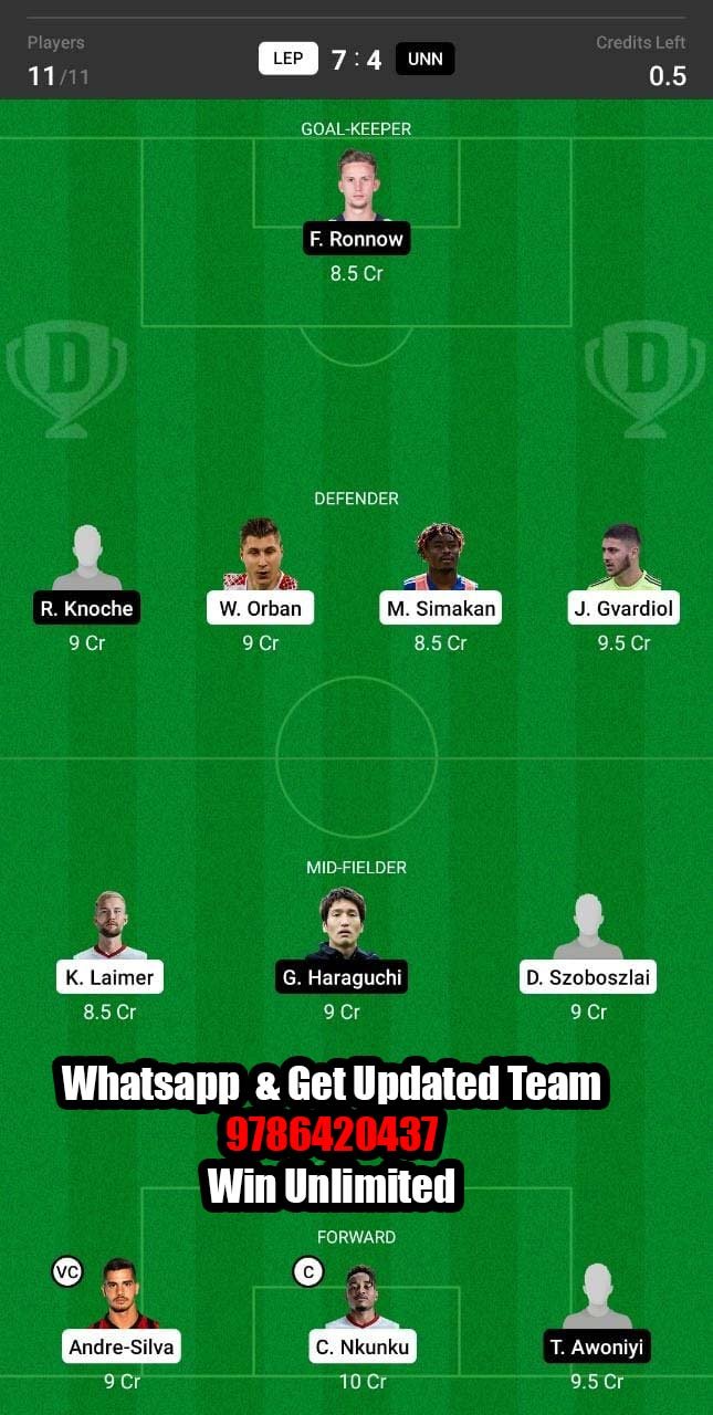 LEP vs UNN Dream11 Team fantasy Prediction Bundesliga