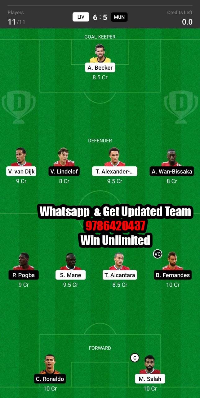 LIV vs MUN Dream11 Team fantasy Prediction Premier League