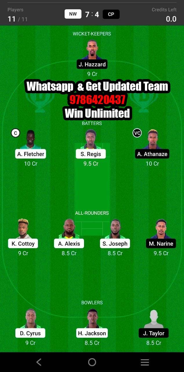 NW vs CP 14th Match Dream11 Team fantasy Prediction Dream11 Spice Isle T10