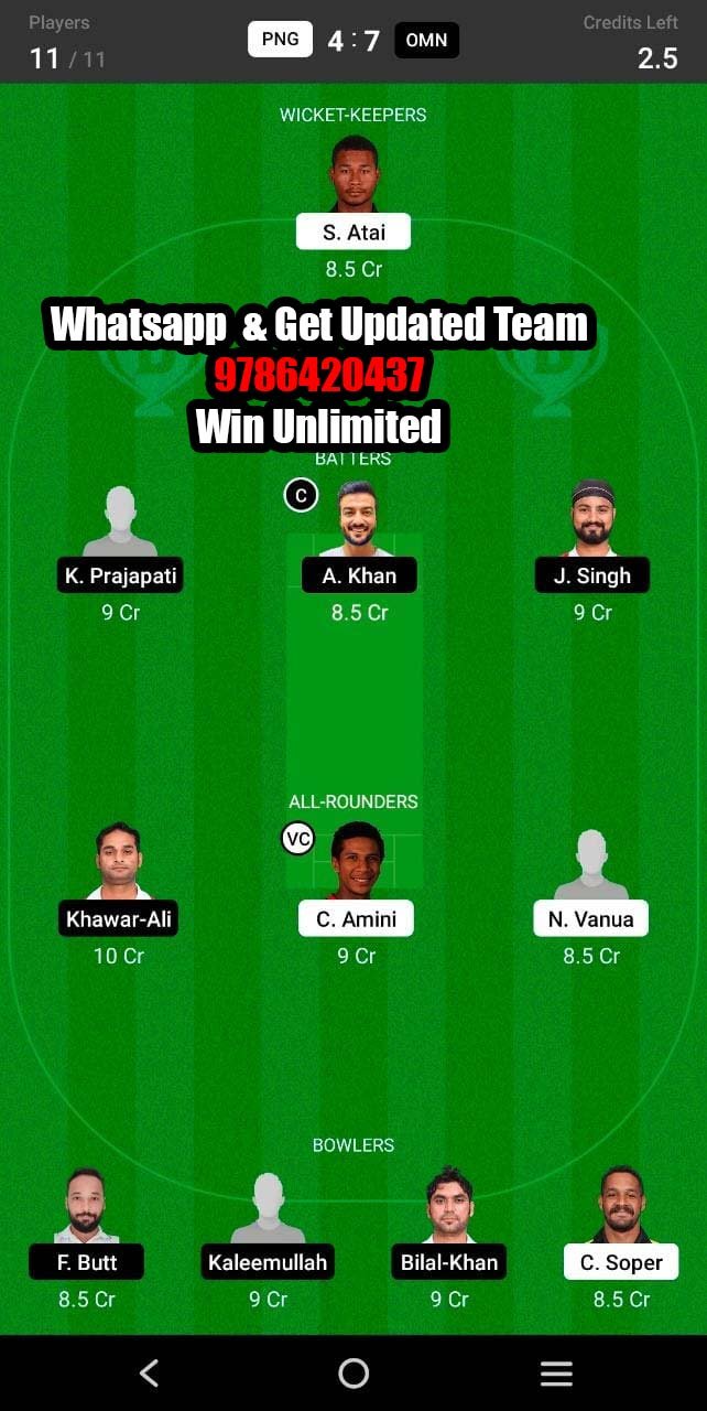 PNG vs OMN 6th Match Dream11 Team fantasy Prediction CWC League-2 One-Day