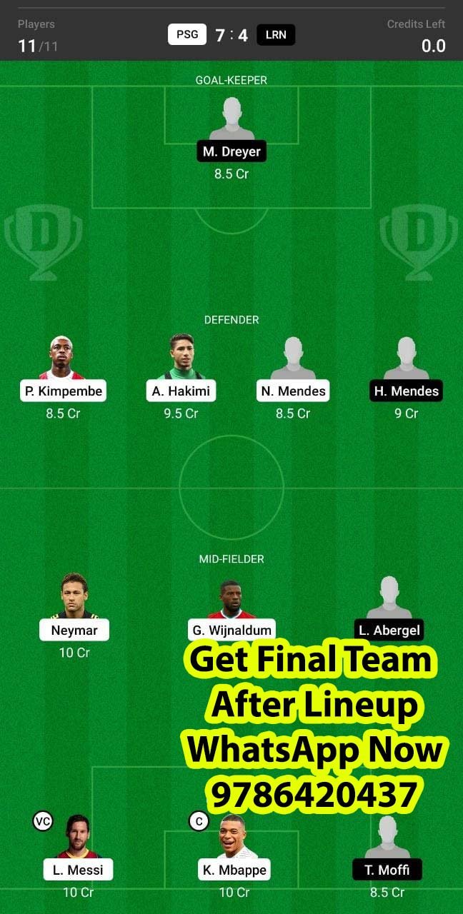 PSG vs LRN Dream11 Team fantasy Prediction Ligue 1