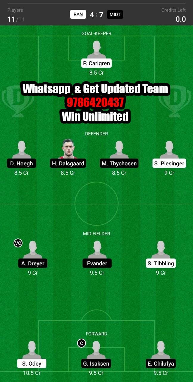 RAN vs MIDT Dream11 Team fantasy Prediction Danish Premier League