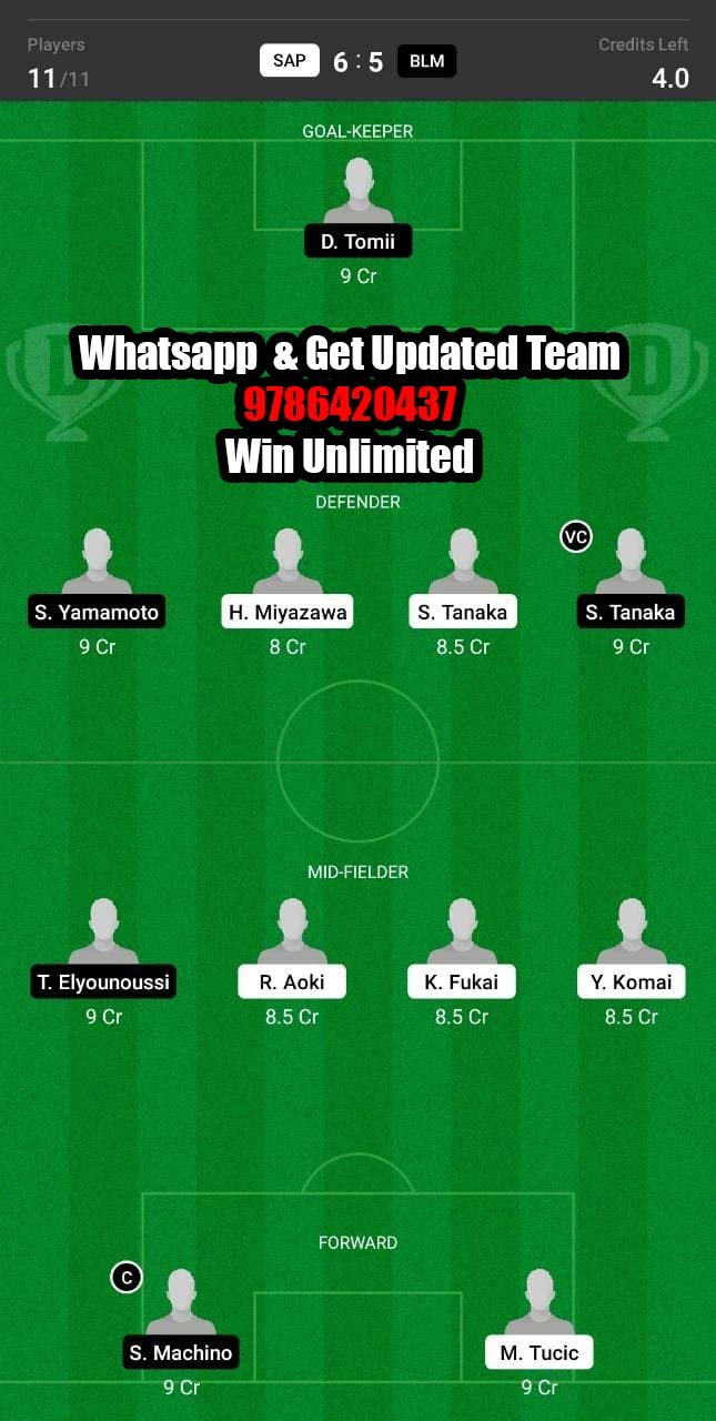 SAP vs BLM Dream11 Team fantasy Prediction J League