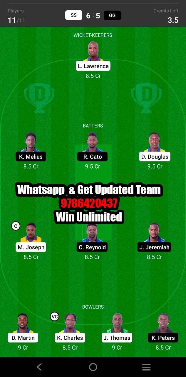 SS vs GG 23rd Match Dream11 Team fantasy Prediction Dream11 Spice Isle T10