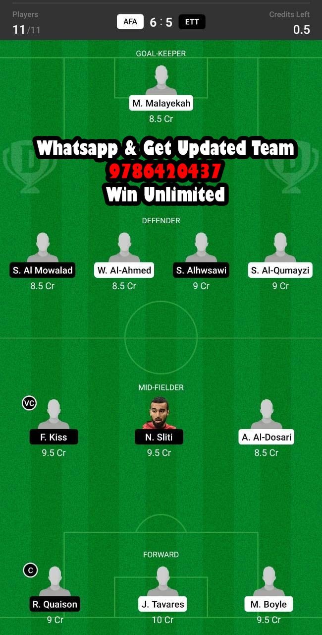 AFA vs ETT Dream11 Team fantasy Prediction Saudi Arabian League