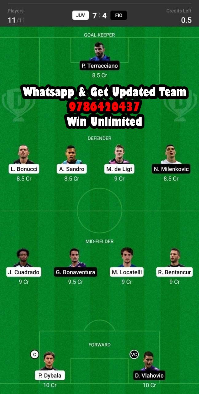 FIO vs JUV Dream11 Team fantasy Prediction Serie A