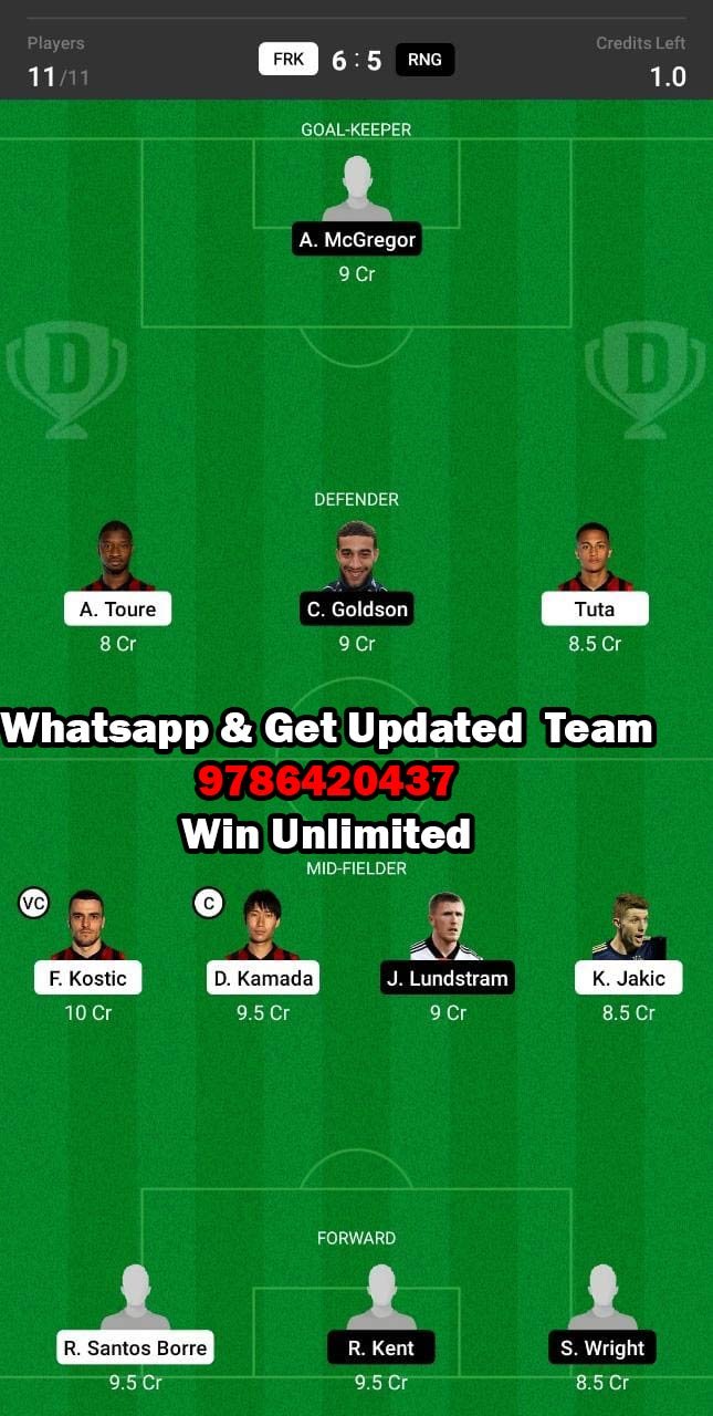 FRK vs RNG Dream11 Team fantasy Prediction Europa League