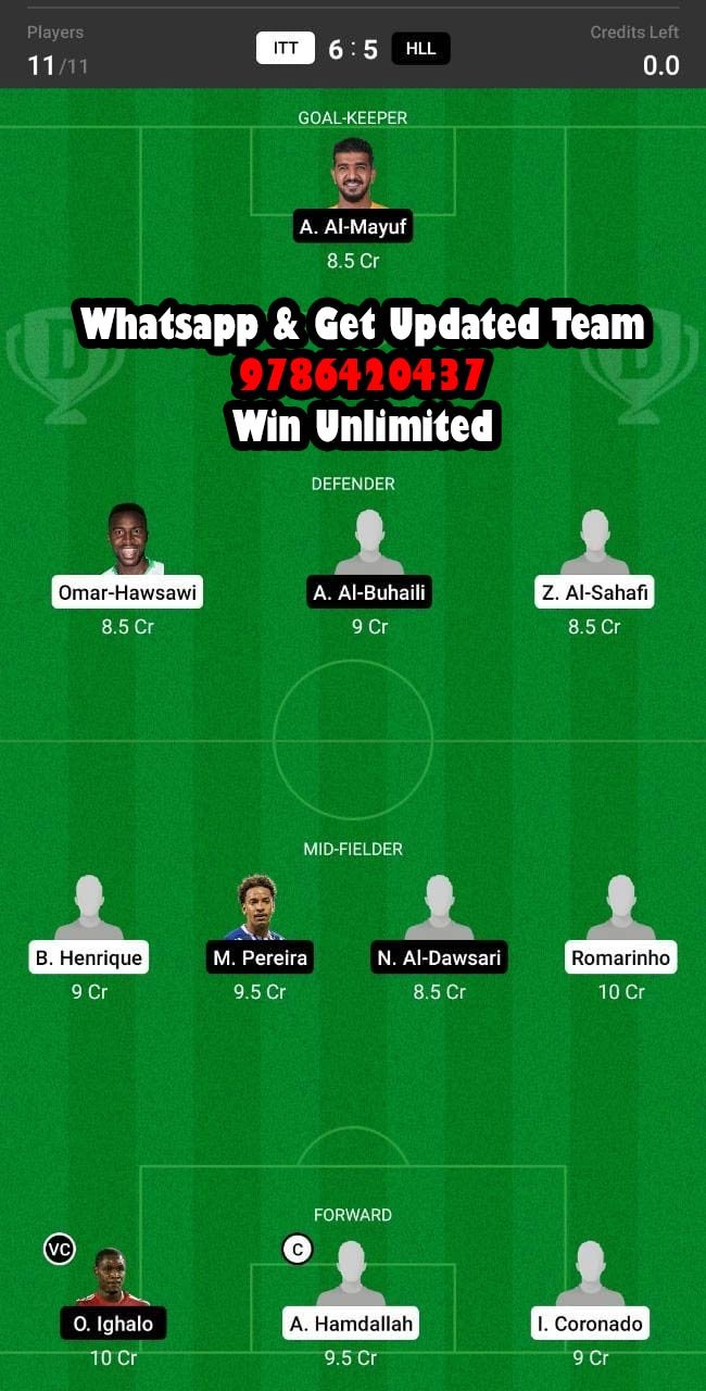 ITT vs HLL Dream11 Team fantasy Prediction Saudi Arabian League