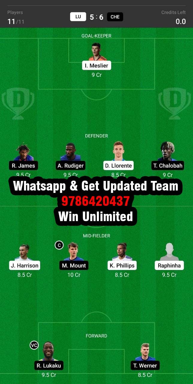 LU vs CHE Dream11 Team fantasy Prediction Premier League