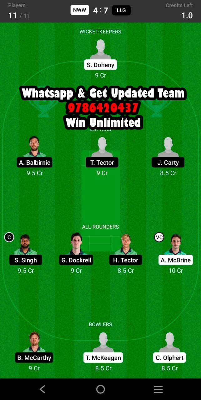 NWW vs LLG 3rd Match Dream11 Team fantasy Prediction Ireland Inter-Provincial T20