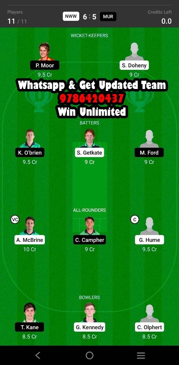 NWW vs MUR 5th Match Dream11 Team fantasy Prediction Ireland Inter-Provincial T20