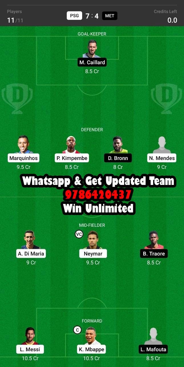 PSG vs MET Dream11 Team fantasy Prediction Ligue 1