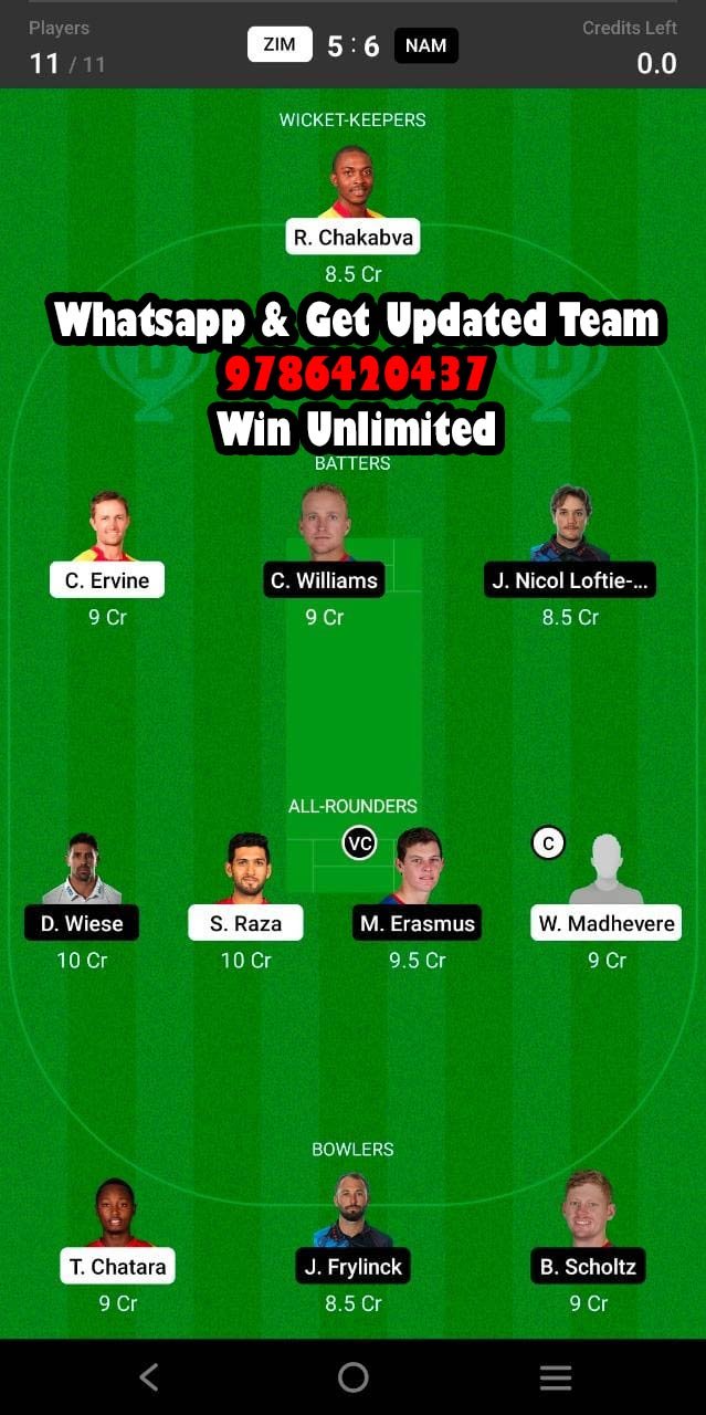 ZIM vs NAM 5th T20I Match Dream11 Team fantasy Prediction Namibia tour of Zimbabwe