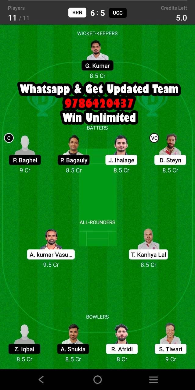 BRN vs UCC 17th Match Dream11 Team fantasy Prediction Fancode ECS T10 Czech Republic