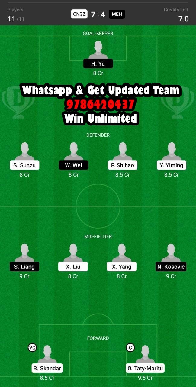 CNGZ VS MEH Dream11 Team fantasy Prediction Chinese Super League