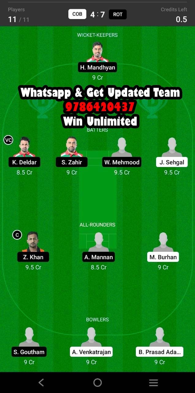 COB vs ROT 9th Match Dream11 Team fantasy Prediction Fancode ECS T10 Hungary