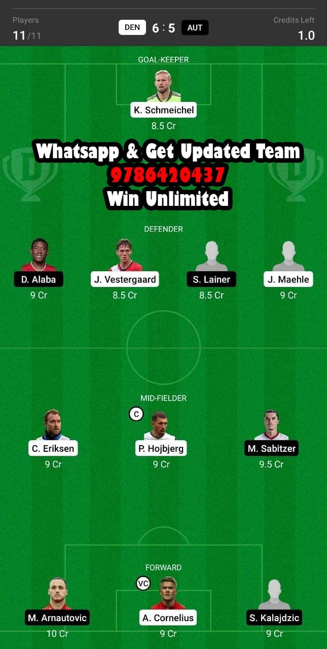 DEN vs AUT Dream11 Team fantasy Prediction UEFA Nations League