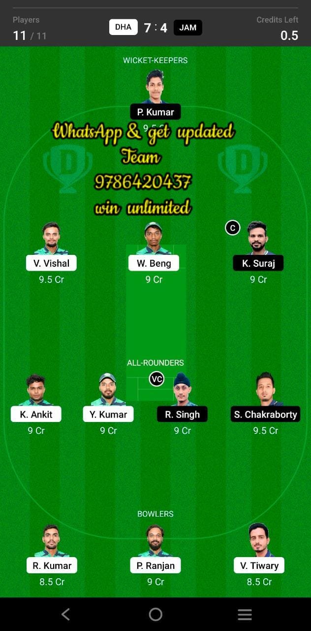 DHA vs JAM 8th Match Dream11 Team fantasy Prediction BYJU'S Jharkhand T20